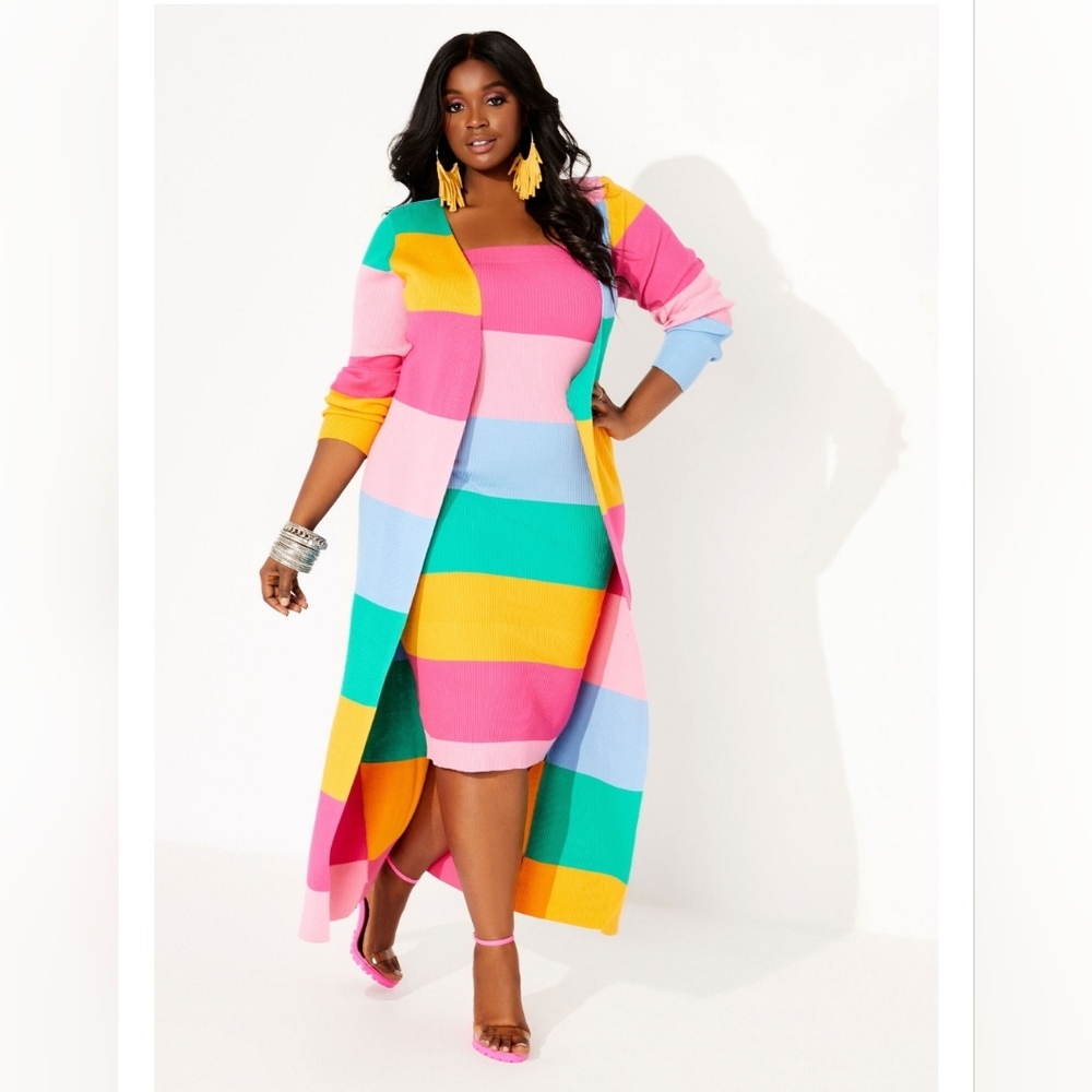 Ashley Stewart Curvy Girl pastel striped cardigan size 1X (10/12) NWT